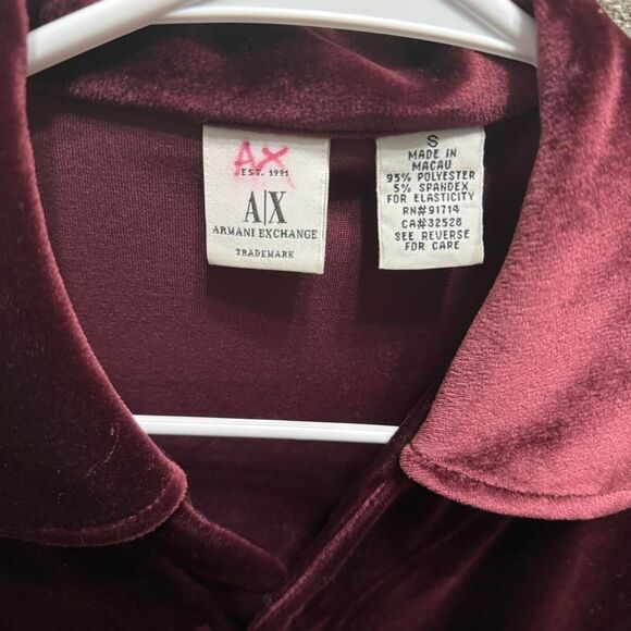 Burgundy velvet Armani Exchange polo shirt women size small. Authentic Armani. - Picture 3 of 8